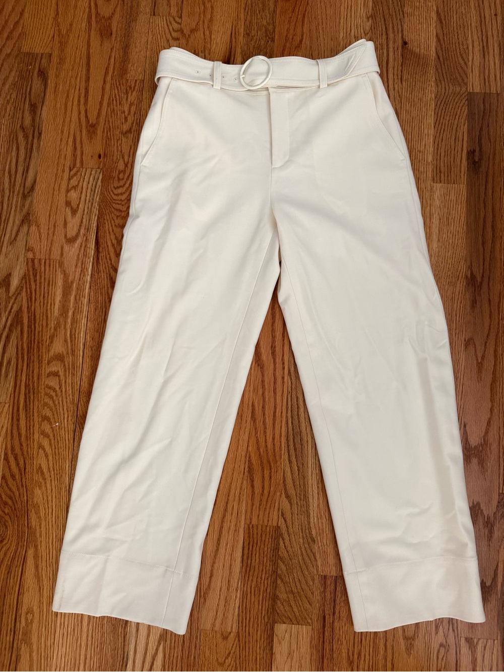 Club Monaco High-Rise White Belted Wide-Leg Pants